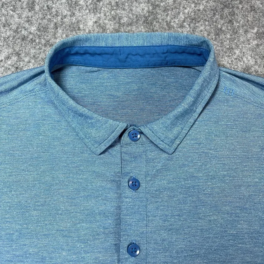 Lululemon Men's Evolution Polo Shirt Heathered Blue Short Sleeve Size M Athletic - Picture 3 of 8